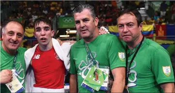  ??  ?? h coaches Zaur Antia, John Conlan and Eddie Bolger at the Olympic Games in Rio de Janeiro in 2016.