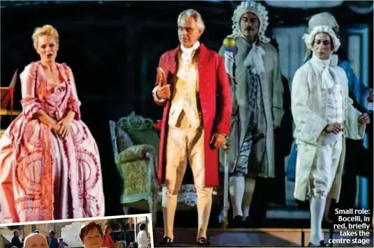  ??  ?? Small role: Bocelli, in red, briefly takes the centre stage