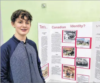  ?? LAURA CHURCHILL DUKE ?? Owen Schofield learned more about Tim Hortons and its role in Canadian identity, as part of a heritage fair project at KCA.