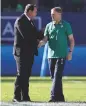  ??  ?? Respect Steve Hansen and Joe Schmidt shake hands