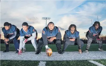  ?? MIKE CAUDILL/FREELANCE ?? Maury’s offensive line includes, from left, Darian Varner, Paul Hutson III, David Haley, Deonte Wray and Shaq McKesson. Last season’s state semifinal loss to Highland Springs inspired the line to come back stronger this season.