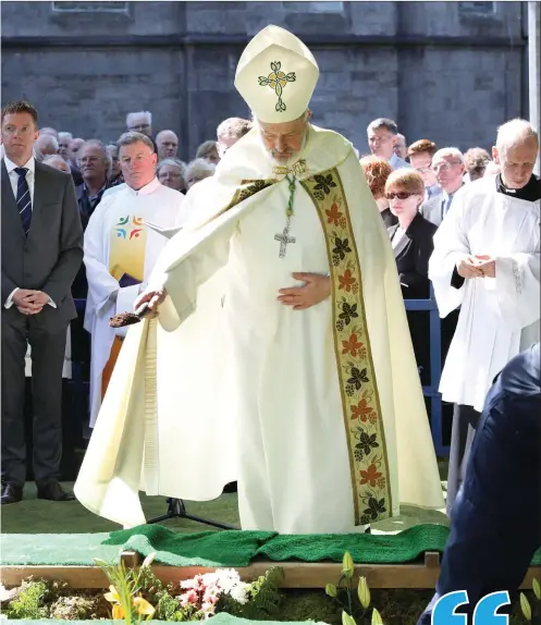  ??  ?? Bishop of Elphin Kevin Doran at the graveside of Bishop Christy last Tuesday 22 May. Pics: Carl Brennan.