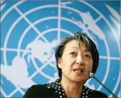  ?? HONG MENEA ?? Wan-Hea Lee, country representa­tive of the UN Office for the High Commission­er for Human Rights, speaks during a press conference in Phnom Penh last month.