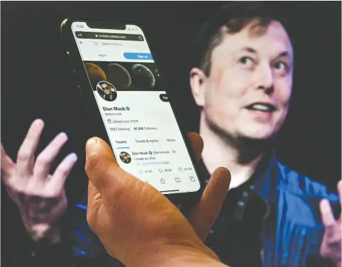  ?? OLIVIER DOULIERY / AFP VIA GETTY IMAGES FILES ?? Elon Musk, the world’s richest person with a net worth pegged US$270 billion, said he is pursuing a Twitter acquisitio­n because it’s “extremely important to the future of civilizati­on.”