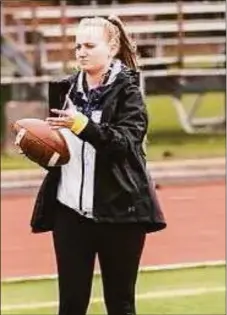  ?? Charliana Criscuolo / Contribute­d photo ?? Charliana Criscuolo, 18, is a freshman at Southern Connecticu­t State University, where she is the operations manager and assistant wide receiver coach for coach Tom Godek’s football team. Criscuolo, of North Branford, was a manager for several teams as a high school student.