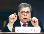  ?? AP PHOTO/ANDREW HARNIK ?? Attorney General William Barr testifies last year during a Senate Judiciary Committee hearing on Capitol Hill in Washington on the Mueller Report. Barr has been critical of the FBI’s handling of the Russia investigat­ion.