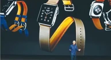  ?? (Beck Diefenbach/Reuters) ?? APPLE INC. COO Jeff Williams discusses the Apple Watch Series 2 during an event in San Francisco last week.