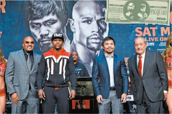  ?? FOTOS: AFP Y EFE ?? Floyd Mayweather y Manny Pacquiao, en la conferenci­a de prensa