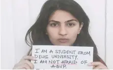  ??  ?? Gurmehar Kaur, a student of Lady Shri Ram College and daughter of an army officer killed in the Kargil war, launched viral online campaign against the ABVP.