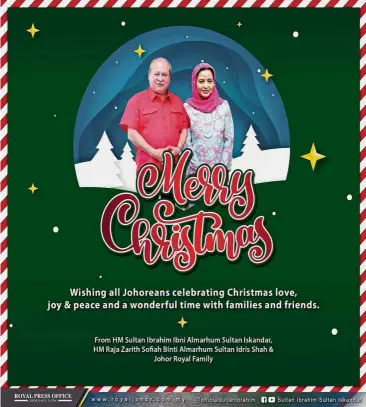  ??  ?? Season’s greetings: The Christmas card shared by Sultan Ibrahim on his Facebook page.