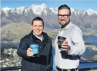  ?? PHOTO: SUPPLIED ?? Going green . . . Skyline Queenstown’s general manager Wayne Rose and operations manager Pierre Poyet with the tourism company’s new cups.