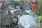  ?? Photo: ?? What remained of the taxi that was involved in yesterday’s accident at Davuilevu, Nausori.