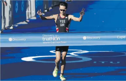  ?? Picture: BackpagePi­x ?? REIGNING SUPREME. Alex Yee from Great Britain crosses the line to win the ITU Elite Men’s World Triathlon series race in Cape Town yesterday.