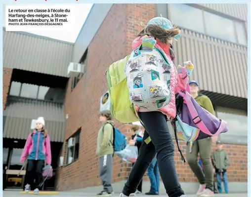  ?? PHOTO JEAN-FRANÇOIS DESGAGNÉS ?? Le retour en classe à l’école du Harfang-des-neiges, à Stoneham et Tewkesbury, le 11 mai.