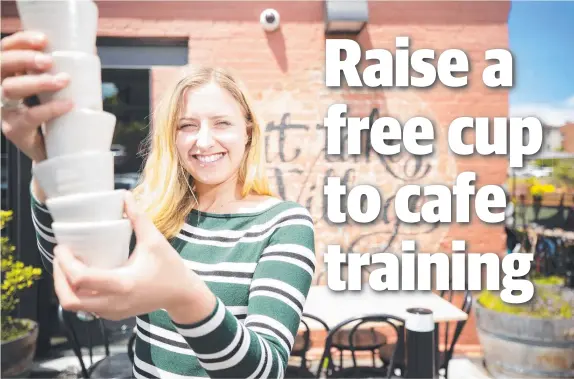  ?? Picture: RICHARD JUPE ?? CHEERS: Hamlet Cafe owner Emily Briffa will celebrate 20,000 hours of training by serving free coffee all day today.