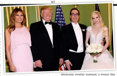  ??  ?? Power couples: Linton and Steve Mnuchin at their wedding in 2017, with guests Donald and Melania Trump