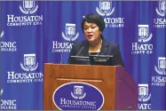  ?? Erik Trautmann / Hearst Connecticu­t Media ?? Mayor Toni Nathaniel Harp speaks at the 2019 Connecticu­t Gaming Symposium on Saturday at Housatonic Community College in Bridgeport.