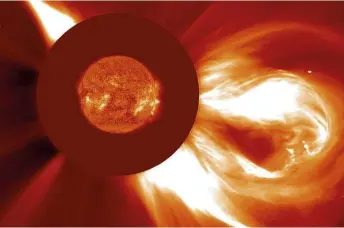  ??  ?? A large CME could wreak havoc on Earth’s satellite network
