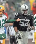  ?? CARY EDMONDSON / USA TODAY SPORTS ?? Oakland Raiders outside linebacker Khalil Mack had 101⁄2 sacks last season.