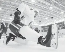  ?? DARRYL DYCK, THE ASSOCIATED PRESS ?? Darren Archibald gets loose during Day 1 of Canucks training camp in Whistler on Friday.