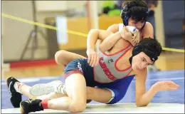  ?? File photo by Ernest A. Brown ?? Cumberland 106-pounder Corban Dias, above, suffered a defeat in Wednesday’s Clipper victory over reigning state and New England champion Ponaganset, 42-24.