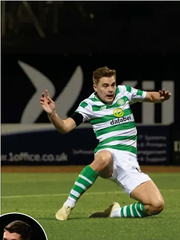  ??  ?? James Forrest slots home Celtic’s third as his fine form