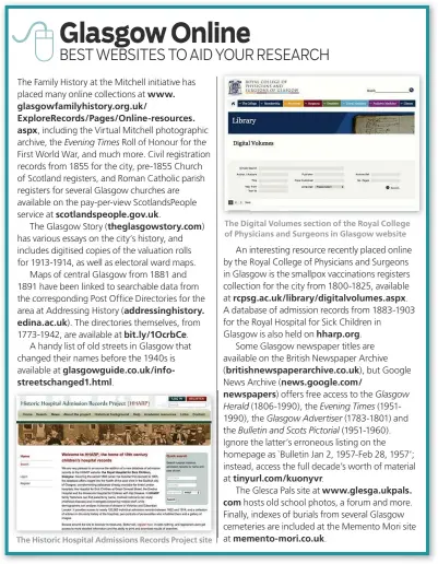  ??  ?? The Historic Hospital Admissions Records Project site The Digital Volumes section of the Royal College of Physicians and Surgeons in Glasgow website