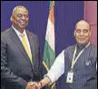  ?? ANI ?? Defence minister Rajnath Singh with the US Secretary of Defense Lloyd James Austin.