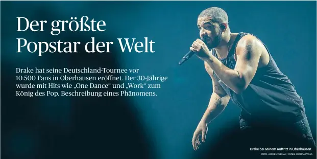  ?? FOTO: JAKOB STUDNAR / FUNKE FOTO SERVICES ?? Drake bei seinem Auftritt in Oberhausen.