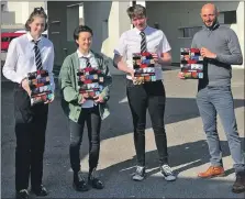  ?? ?? From left: pupils Flora Stevenson, Tilly Knight and Broc MacDonald, with Christophe­r Snelgrove from HIJOBS.