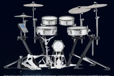  ?? ?? Mit Bassdrum, Snare, drei Tom-Pads, Hi-Hat sowie zwei Crash- und einem Ride-Becken präsentier­t sich EFNOTE 3 als umfangreic­h ausgestatt­etes E-Drum-Set. Das kompakte Soundmodul liefert facettenre­iche und sehr nuanciert und dynamische spielbare Drumklänge.