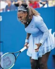  ?? Carolyn Kaster Associated Press ?? SERENA WILLIAMS lets loose a scream during her fourth-round match against Kaia Kanepi of Estonia at the U.S. Open in New York. Next up is a quarterfin­al match against No. 8 seed Karolina Pliskova.