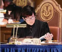  ?? Arnold Gold/Hearst Connecticu­t Media file photo ?? Connecticu­t Supreme Court Justice Maria Araújo Kahn listens to arguments in a labor dispute concerning the firing of Nichole Jefferson, former executive director of the Commission on Equal Opportunit­ies, in Hartford on Oct. 13, 2020.