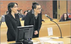  ?? "1 1)050 ?? University of Connecticu­t law professor Jessica Rubin, left, and UConn law student Taylor Hansen present arguments as animal advocates in a dog fighting case in Superior Court in Hartford, Conn. earlier this week.