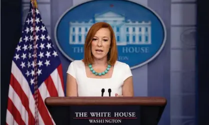  ?? Photograph: REX/Shuttersto­ck ?? White House press secretary Jen Psaki briefs the press at the White House on Monday.