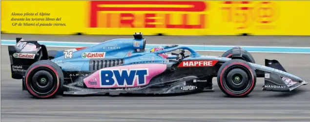  ?? ?? Alonso pilota el Alpine durante los terceros libres del GP de Miami el pasado viernes.