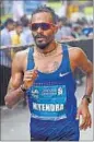  ?? ARIJITSEN ?? Nitendra Rawat, with a timing of 2:15:48, was the first Indian to cross the finish line.