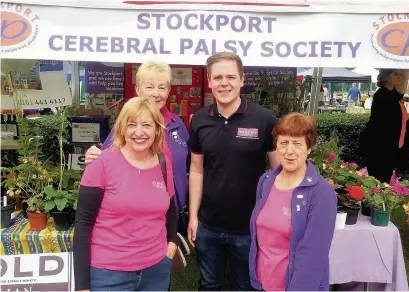  ??  ?? Stockport CP Society, festival Charity team support, Yvonne King, Hilary Blackman and Linda Musk from Crystal Chords and Phil Butler from Julian Wadden &amp; Co