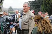  ?? IRFAN KHAN / LOS ANGELES TIMES ?? Ventura County Sheriff Geoff Dean conducts a press conference after the mass shooting at a California country music bar Thursday.