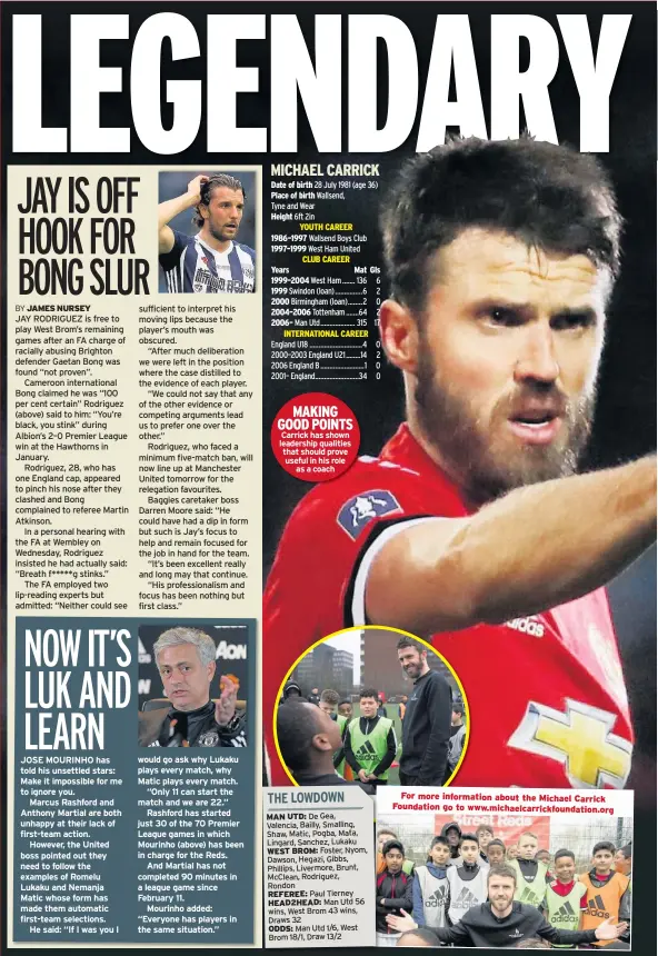  ??  ?? Date of birth Place of birth
Height
YOUTH CAREER 1986–1997
1997–1999
CLUB CAREER Years
1999–2004
1999
2000
2004–2006
2006–
INTERNATIO­NAL CAREER MAKING GOOD POINTS Carrick has shown leadership qualities that should prove useful in his role as...