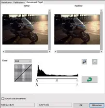  ??  ?? Kurven und Pegel
Mithilfe von Gradation und Histogramm kann der Anwender das Finetuning seiner Scans vornehmen.