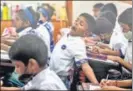  ?? SATISH BATE/HT PHOTO ?? A sleepy head yawns at Madhavrao Bhagwat High School, Vile Parle.