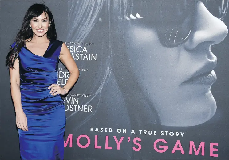  ?? EVAN AGOSTINI / INVISION / THE ASSOCIATED PRESS ?? Molly Bloom, the real-life subject of the movie Molly’s Game based on a book that she wrote, attends the premiere of the film earlier this month in New York.