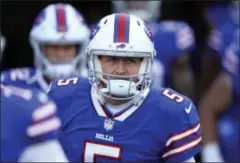  ?? JEFFREY T. BARNES THE ASSOCIATED PRESS ?? FILE -In this Sunday, Nov. 4, 2018, file photo, Buffalo Bills’ Matt Barkley (5) warms up before an NFL football game against the Chicago Bears in Orchard Park, N.Y.
