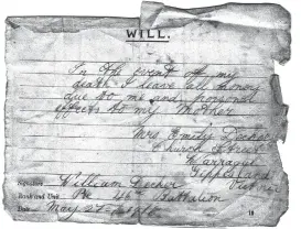  ??  ?? William Decker’s will written before he went abroad in May 1916.