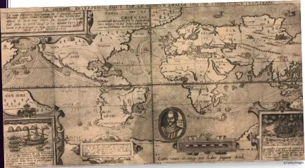  ??  ?? BELOW Map of
Sir Francis Drake’s circumnavi­gation of the world, 1581, by Nicola van Sype