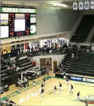  ??  ?? Green Bay Phoenix warm-up with band to the left, shop sells items on the balcony, just inside glass entrance.