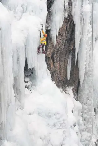  ?? Helen H. Richardson, Denver Post file ?? Climber Rob Cordey-Cotter of Ouray competes in the 2012 Ouray Ice Festival. A volunteer board has run the Ouray Ice Park and is working to turn it over to the city and create a better future.