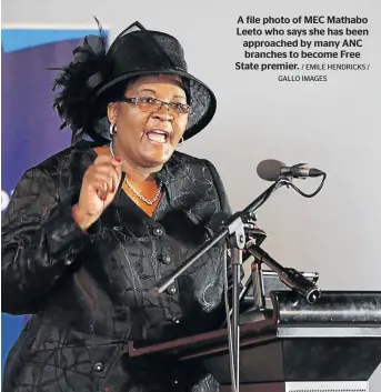  ?? / EMILE HENDRICKS / GALLO IMAGES ?? A file photo of MEC Mathabo Leeto who says she has been approached by many ANC branches to become Free State premier.