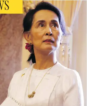  ?? KHAM / POOL PHOTO VIA AP / THE CANADIAN PRESS ?? Myanmar’s leader Aung San Suu Kyi could be losing her honorary Canadian citizenshi­p after a unanimous House vote Thursday to strip her of the honour.